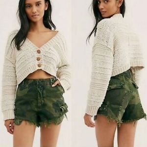 Free People We the Free Commander Cutoff Printed Shorts - Army